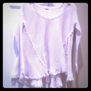 Free People Cream open shoulder V Neck Sweater!